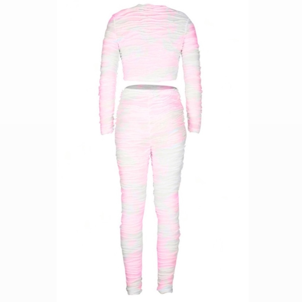 Pink and White Tye Dye Ruched Pants Suit ๐ - Picture 3 of 5